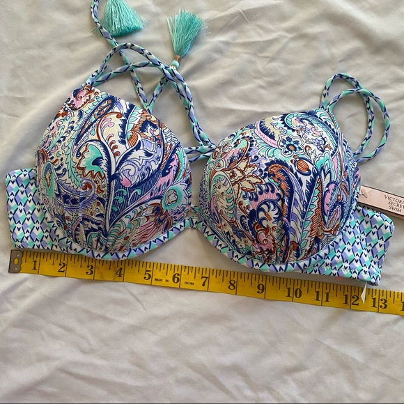 Victoria’s Secret The Gorgeous Bikini Top Strappy Tassel Blue Paisley 32D - Picture 8 of 12